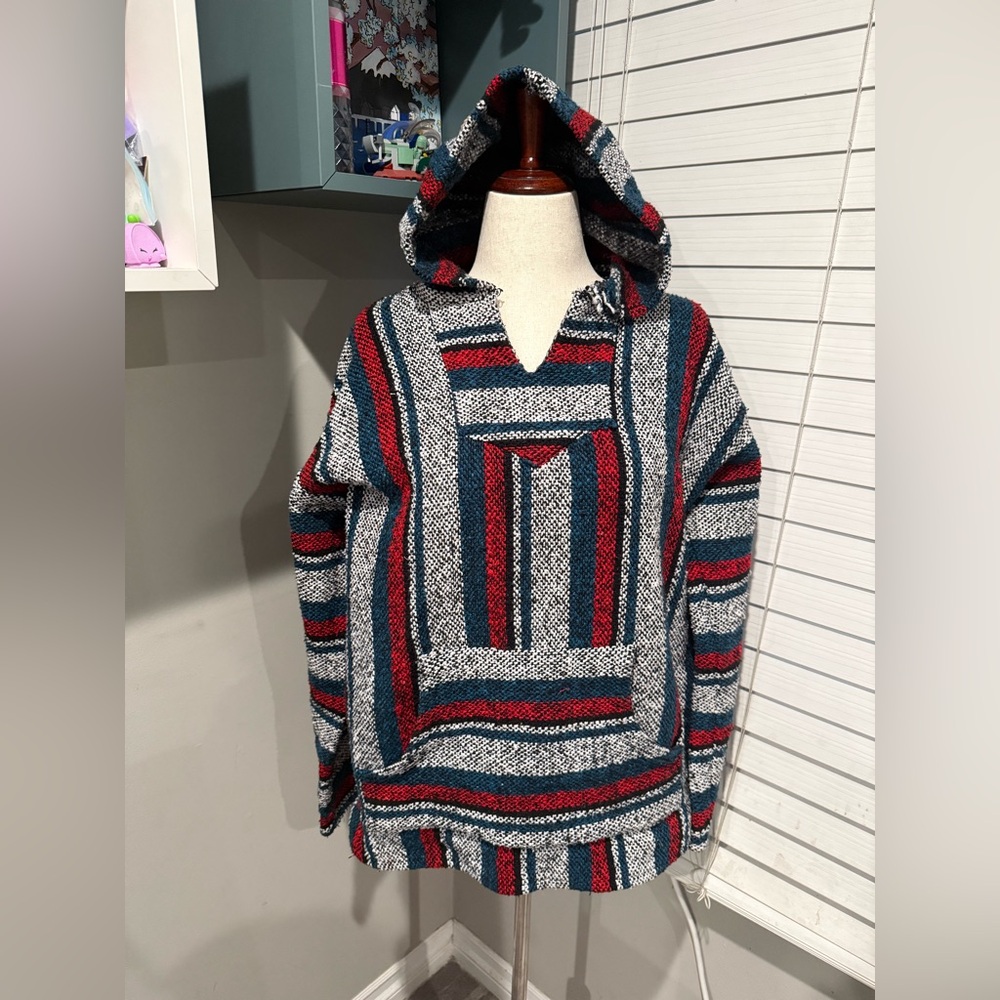 Franks Mexican Men's Hooded Sweater with‎ Red and Blue Stripes
